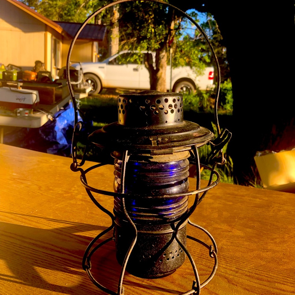 Handland St Louis USA Railroad Blue Glass Lantern